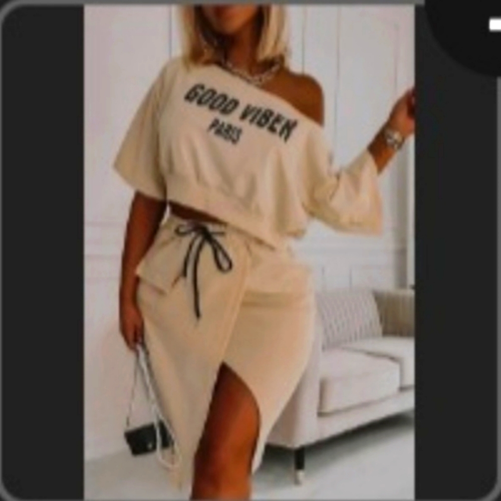 Xpluswear 2 piece Khaki top & skirt 2X